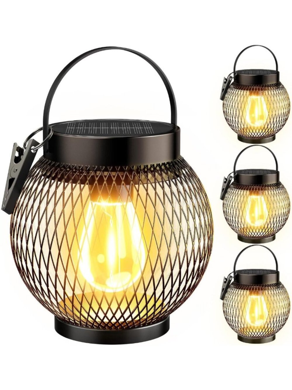 Waterproof Solar Lanterns for Outdoor Decor, Metal Hanging Lights - 4 Pack